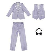YOKLUN 4pcs Young Boys Suit Set Jacket + Vest + Pants + Bow Tie, Formal Party Holiday Outfit, Little Host Performance Costume, Gentleman Style - Blue - View 3