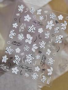 1張5D白色木蘭心形梅花黑點蝴蝶結藝術書法美甲貼紙飾品貼紙 - 彩色 - 查看 3