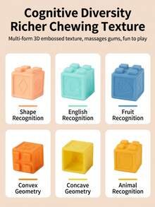 Soft Rubber Building Blocks For Infants, Educational And Cognitive Toys For Early Learning, Stacking And Building, Designed For Grasping Training, Chewable Soft Rubber Toys, Suitable For Baby, Promoting Cognitive Development, Birthday/Halloween Gift - Multicolor - View 8