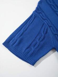 Men's Unisex Round Neck Knit Top, Casual Loose Fit Solid Color Half-Open Collar Short Sleeve T-Shirt, Spring/Summer - Blue - View 5