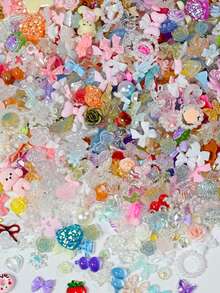Aprox. 1100 piezas/100g de dijes mixtos para arte de uñas, estilo sexy con perlas, corazones, lazos y decoración de dibujos animados, accesorios de arte de uñas con flores, material de resina con forma de corazón de rosa, adecuado para joyería DIY, arte de uñas u otros accesorios decorativos, estilos aleatorios - aleatorio - Ver 7