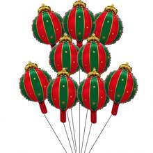 10pcs 37cm Christmas Red & Green Striped Star Shaped Colorful Hanging Balloons, Suitable For Christmas Indoor & Outdoor Party Decoration Props (Ribbon Not Included) - View 4