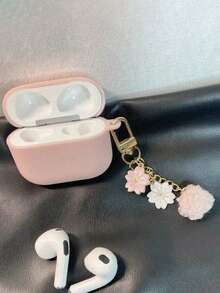 Solid Color Earphone Case + Flower Pendant Compatible With Apple Pro/Pro2/3rd Gen/1st Gen/2nd Gen/4th Gen/Pro3 Bluetooth Earphone Charging Case Protective Shell - Pink - View 8