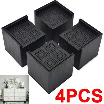 4x 3 Inch Furniture Bed Chair Risers Heavy Duty Elevators Square Feet Leg Raising Blocks Furniture L Shape