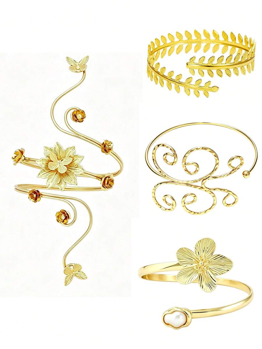 4 piezas Anillos para el brazo superior de mujer, pulseras de brazo de estilo minimalista, anillos de brazo ajustables en espiral - D006-4 - Ver 1