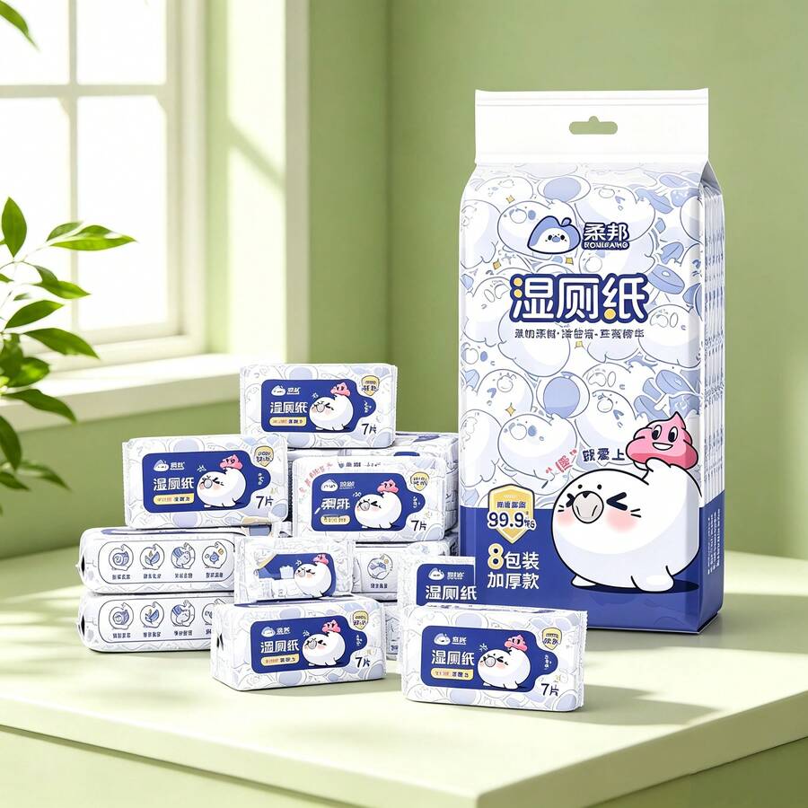 Flushable Wet Toilet Paper, Portable Small Pack Wet Wipes, Unisex Butt Cleaning Care Wet Tissues - Multicolor - View 1