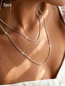 5pcs 2mm Silver Square Box Necklace Chain, Stainless Steel Hypoallergenic Durable Material, Elegant Jewelry Chain Suitable For DIY Accessories, Minimalist Charm Necklace For Men And Women, Suitable For All Seasons. Perfect For Daily Outings, Gatherings, And Parties. - Steel - View 10