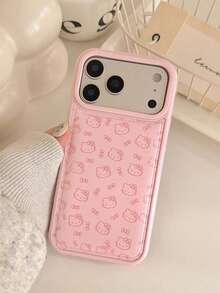SANRIO Girl Pink Cute Line Hello Kitty Bow Phone Case - Compatible With Apple 17/17Air/17Pro/17Promax, 16/16Plus/16Pro/16Promax, 15/15Plus/15Pro/15Promax, 14/14Plus/14Pro/14Promax, 13/13Pro/13Promax, 12/12Pro/12Promax, 11/11Pro Max, Dust-Proof, Popular Hot-Selling Puffy Shockproof Protective Cover - Pink - View 3