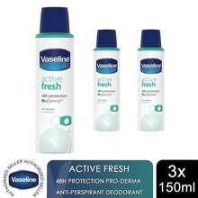 Vaseline ProDerma Active Fresh Antiperspirant Deodorant Spray 150ml, 3 Pack - Active Fresh - View 1