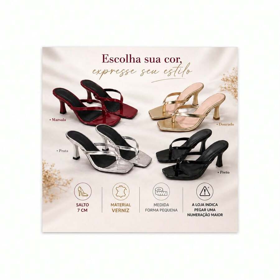 Tamanco Feminino Glam Chic Luxo – Salto Médio 7cm | Elegante, Confortável e Versátil - Dourado - Visão 1
