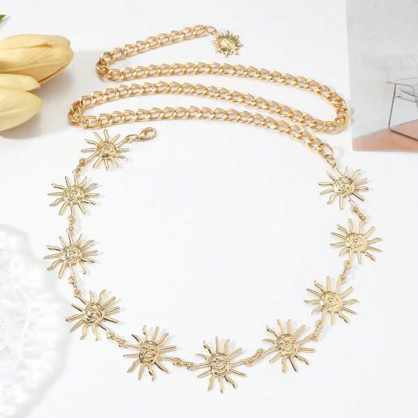 Sun Smiling Face Pendant Waist Chain Women's Hip Hop Vintage Metal Fashion Body Chain