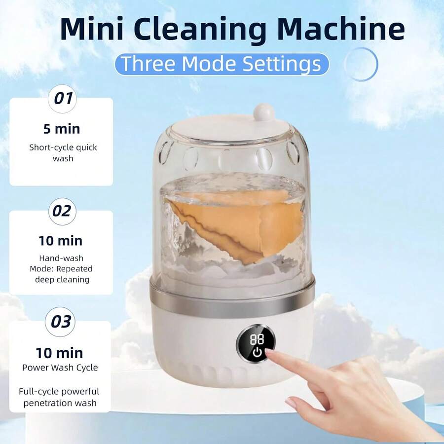 Akane Portable USB Rechargeable Mini Washing Machine, Built-In 2 X 1200mAh Batteries, Suitable For Travel Laundry, Specifically For Washing Underwear, Panties, Socks, Tea Cloths, Small Towels, With LED Display, One-Touch Operation, Space-Saving Design, Suitable For Dorms, RVs, Bathrooms, Vertical Storage, Dorm Essential, Lightweight And Durable Plastic Material, Compact Cleaning Solution, Suitable For Dorms