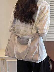 Large Capacity Fashion Crossbody Bag, Lightweight, Foldable, Multiple Pockets, Zipper Closure, Adjustable Shoulder Strap - Grey - View 5