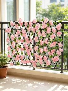 1pc Artificial Cherry Blossom Expandable Wooden Lattice Fence, Outdoor Privacy Protection Floral Screen, Decorative Fence With Artificial Hedge And Floral Concealment Function, Expandable Flower Rack, Suitable For Balcony, Patio And Outdoor, UV Resistant Fence, Privacy Screen, Suitable For Garden, Wedding Decoration Background, Home Garden Decoration - Multicolor - View 6