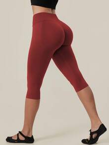 TimeOff Women's 1pc Solid Color Tummy Control Butt Lifting Slim Fit Sports Mid-Length Shorts - Red - View 7