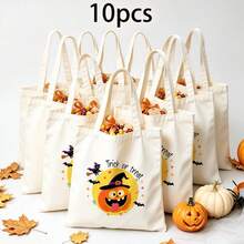 1/5/10pcs Cute Pumpkin Ghost Skeleton Bat Spider Black Cat Little Devil Lantern Pattern Halloween Theme Reusable Fabric Tote Shopping Bags Trick Or Treat Bags, Small Batch Multi-Piece Set Trick Or Treat Bags Storage Bags, Essential Halloween Shopping Gift Packaging Bags, Suitable For Christmas Decoration Indoor Outdoor Yard Garden Lawn Entrance Small Gifts, Essential Halloween Party Small Gift Storage Bags Gift Bags - Multicolor - View 15