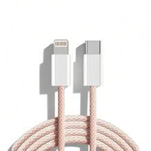Lightning 快充傳輸線 Type-C 快速充電 高密度編織彩色 PD 快充線 適用於 iPhone 14/13/12/11 等系列 Lightning 傳輸線 - 粉色 - 查看 3