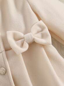 Girls' Elegant Exquisite Wool Coat, Autumn/Winter Fashion New Style, Cute Bow Decor, Patchwork Faux Fur Peter Pan Collar, Single-Breasted Button Front, Apricot Long Sleeve Mid-Length Knee-Length Jacket, Back To School - Apricot - View 4