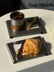 1pc Ins Style Stainless Steel Plate, Premium Cafe Bread Plate, Exquisite Afternoon Tea Dessert Plate, Afternoon Tea Platter - Multicolor - View 9
