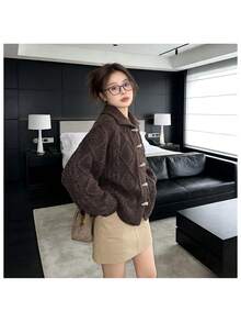Jaket Kardigan Rajut Longgar Gaya Korea dengan Kancing, Cocok untuk Suasana Musim Dingin, Pemakaian Sehari-hari, di Rumah dan Bepergian, Musim Gugur/Dingin - Coffee Brown - View 6
