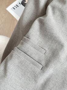 FGGG Fashion Musim Semi/Musim Gugur Wanita Blazer Minimalis Serbaguna Gaya Vintage Longgar Warna Abu-abu Muda Kerah Tinggi - Khaki - View 9