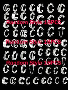 18pcs Random Style Simple Fashion Metal Geometric Multi-Element Ear Clips & Earrings Set, Women Couples Sisters Vacation Date Gift Daily Casual Party Wedding Holiday Matching, Gift For Mom And Friends - Silver - View 4