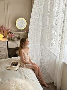 1pc Embroidered White Floral Fresh Fashion Gauze Curtain, Floral Pattern, Rod Pocket Design, Suitable For Living Room And Bedroom - Transparent And Filtering Curtains, Living Room Curtains, Bedroom Curtains - Multicolor - View 6