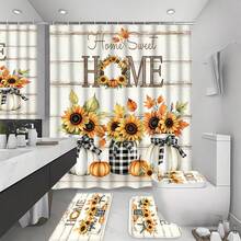 1/4pcs Thanksgiving Harvest Pumpkin Shower Curtain Set, With 12 Hooks Waterproof Polyester Bath Curtain, Bathroom Curtain, Privacy, Thickened, Durable Quick Dry, 180*180cm Size - A - View 10