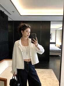 Korean Retro Denim Jacket Zip-Up Top, College Style, Home & Daily Wear, Spring & Autumn - White - View 2