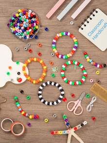 200 Stück zufällig gemischte mehrfarbige runde Acrylperlen mit großem Loch, Spacer-Perlen für DIY-Armbänder, Halsketten, Schlüsselanhänger, Schmuckherstellung - A - Übersicht 6