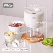 Procesador de alimentos inalámbrico, picadora de alimentos eléctrica multifuncional, cortador de alimentos recargable, picadora de vegetales, utensilio de cocina, adecuado para chiles, carne, especias, cebollas, disponible en tres colores, un imprescindible para el hogar. - Blanco - Ver 3