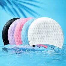 Silicone Swimming Caps Large Size Long Hair Ear Protection Swim Caps For Women Elastic Solid Color Swimming Cap Pool Accessories - A - View 1