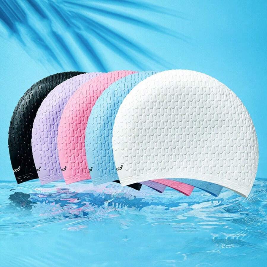Silicone Swimming Caps Large Size Long Hair Ear Protection Swim Caps For Women Elastic Solid Color Swimming Cap Pool Accessories - A - View 1