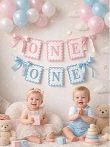 1pc 1st Birthday Chair Banner "One" Letter Banner, Background, 1st Birthday Ribbon Banner, Suitable For Boys And Girls, Fairy Tale Theme Baby Photo Prop Party Decoration, Gender Reveal Party Baby Shower Party Decoration - Multicolor - View 6