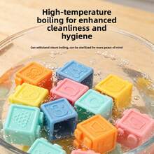 Khối gặm nướu silicon mềm cho bé, đồ chơi giáo dục sớm có thể luộc khử trùng, màu macaron dịu nhẹ bảo vệ mắt, họa tiết 3D dập nổi số, hình học, động vật và chữ cái, đồ chơi gặm nướu silicon giáo dục cho trẻ sơ sinh và chập chững tập đi, xếp chồng tự do lắp ráp bằng tay - Nhiều màu - Xem 5