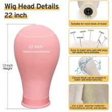 22-Inch Wig Head With Tripod Stand, Canvas Wig Head Holder With Mannequin Head.Includes One Pack Of Wig Caps, One Pack Of Hair Nets, T-Pin Set,  Styling Comb, And Five Hair Clips. Suitable For Wig Enthusiasts, Styling Design. - Pink - View 2