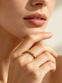 1pc Elegant Stainless Steel Women's Ring With Inlaid Decoration, Suitable For Casual, Date, Multi-Scenario Wear Or As A Holiday Gift For Friends - Gold - View 3