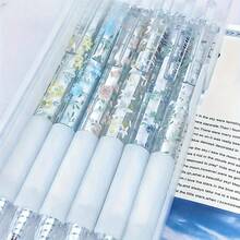 12支可伸縮凝膠墨水筆，0.5mm，快乾黑色替芯，花卉設計，舒適握感，14cm長，書寫順滑輕盈，字跡清晰美觀，適合日記本與辦公文具 - A - 查看 3