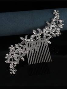 1pc Women's Rhinestone Embellished High-End Hair Comb Headpiece Hair Accessory Hairband Crown European American Ball Party Birthday Party Adult Wedding Photography Alloy Rhinestone Bridal Crown Event Jewelry Accessory Hair Pin - Silver - View 2