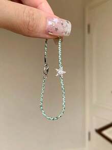 1pc Elegant Minimalist Mint Green Braided Bracelet With Star Pendant Design (Women's Style) - Blue-green - View 1