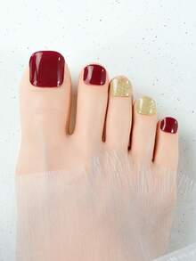 New Cross-Border Semi-Cured Gel Toe Nail Stickers, Glitter Shiny Design, In Stock Wholesale, Waterproof And Long-Lasting - Redwood - View 5