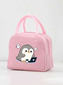 1 Pc, Creative Penguin Pattern Printed Insulated Bento Bag, Large Capacity Handheld Lunch Box Bag, Suitable For Office Workers And Travel - one-size - View 11