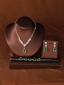 1 Set Zirconia Jewelry, Oval Zirconia Wheat Ear Jewelry Set - Multicolor - View 10