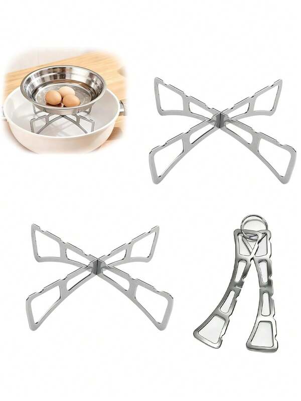 1pc/2pcs Stainless Steel Cross-Shaped Steamer Rack, Detachable Kitchen Steamer Rack, Heat-Resistant Pot Trivet Steamer Rack, Cooling Steam Grill, Portable Outdoor Cooking Accessory, Comes With Steel Wire Rope For Easy Hanging, Kitchen Gadget, Suitable For Home, Outdoor Picnic, BBQ, Camping, Travel, Perfect As A Gift For Parents, Family, Good Friends, Neighbors, Outdoor Enthusiasts.
