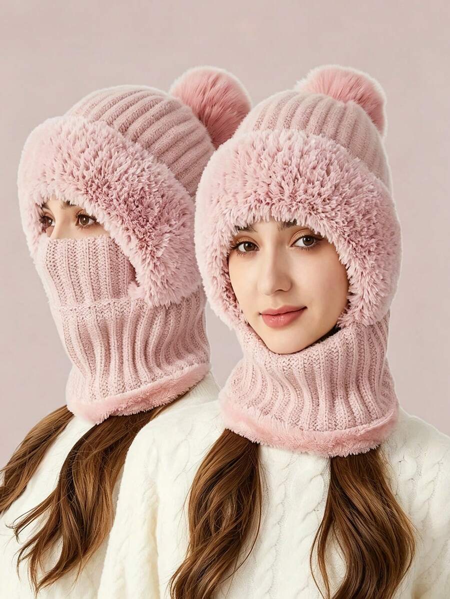 Knitted Beanie - Windproof & Warm Ear Protection, With Hooded Scarf, Breathable & Moisture-Wicking, Essential For Outdoor Cycling, Suitable For Cold Weather, Halloween, Winter And Autumn