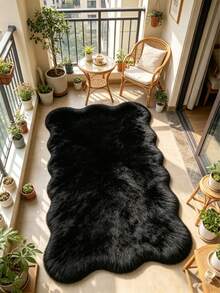 1pc Black Wavy Edge Asymmetrical Area Rug, Decorative Carpet, Floor Mat, Living Room Rug, Bedroom Rug, Universal Carpet - Black - View 7
