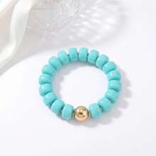 1pc Bohemian Summer Beach Colorful Resin Square Bead Elastic Bracelet, Gold Spherical Spacer Design, Stackable Bracelet For Women's Daily Wear And Vacation Outfit Jewelry - Multicolor - View 11