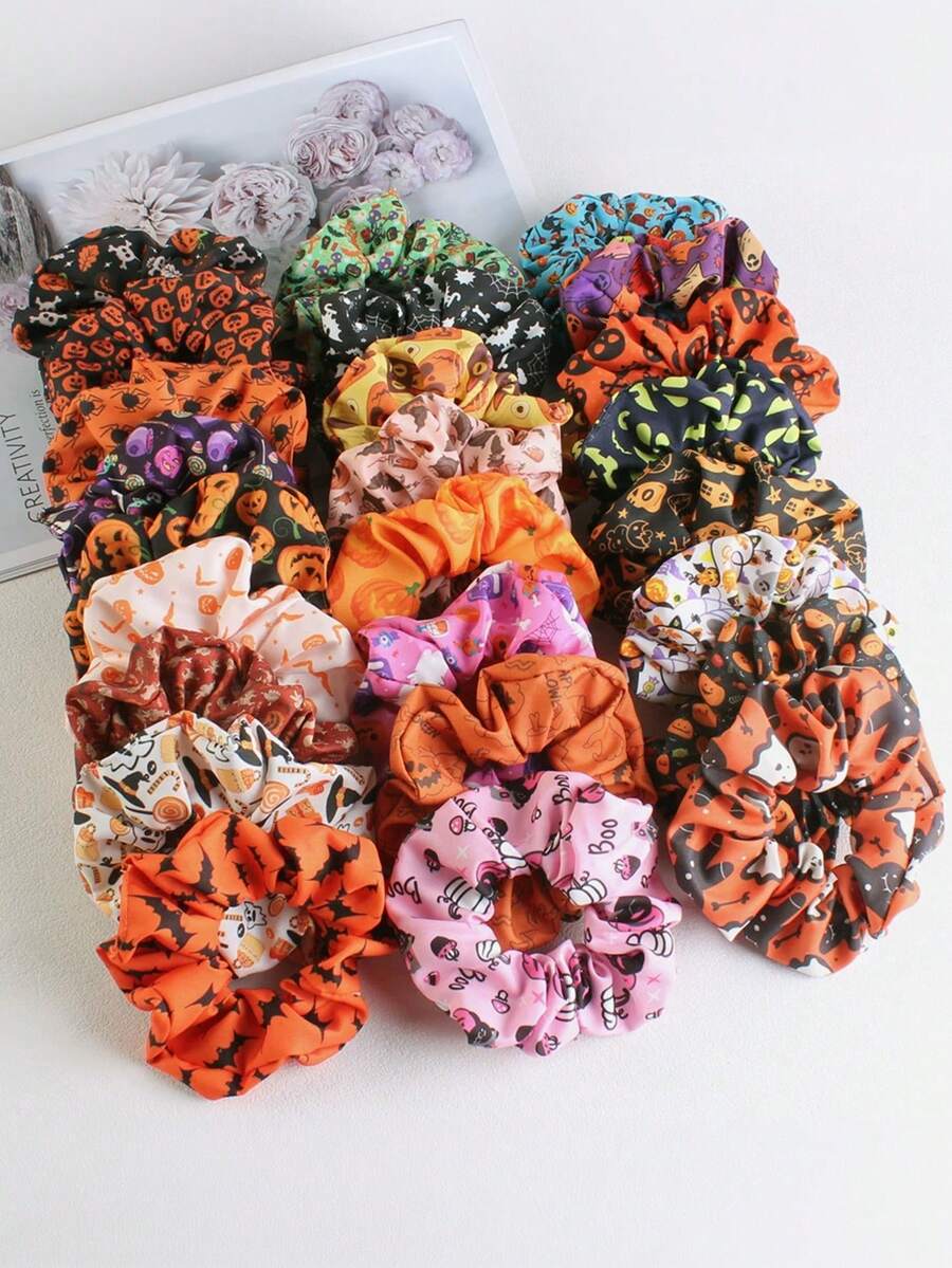 30pcs/Set Halloween Ghost Pumpkin Skull Elastic Hair Bands, High Quality Hair Accessories Suitable For Men And Women, Holiday Party Game Cosplay Decoration, Exquisite Halloween Gift - Multicolor - View 1