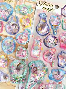 Kawaii Cartoon Liquid Shaker 3D Stickers Cute Panda Cat Glitter Sequins Puffy Stickers For Journal Scrapbook DIY Kids Decorative Stationery Stickers - Color - View 3