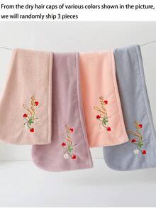 1/2/3 Peças Touca de Secagem de Cabelo, Lenço de Fibra de Poliéster, Padrão Floral e de Morango, Secagem Rápida e Absorvente, Adequado para Todas as Estações, Perfeito para Banheiro, Viagem, Escola, Presentes de Feriado, Toalha de Secagem de Cabelo Doméstica Feminina - Multicolorido - Visão 12